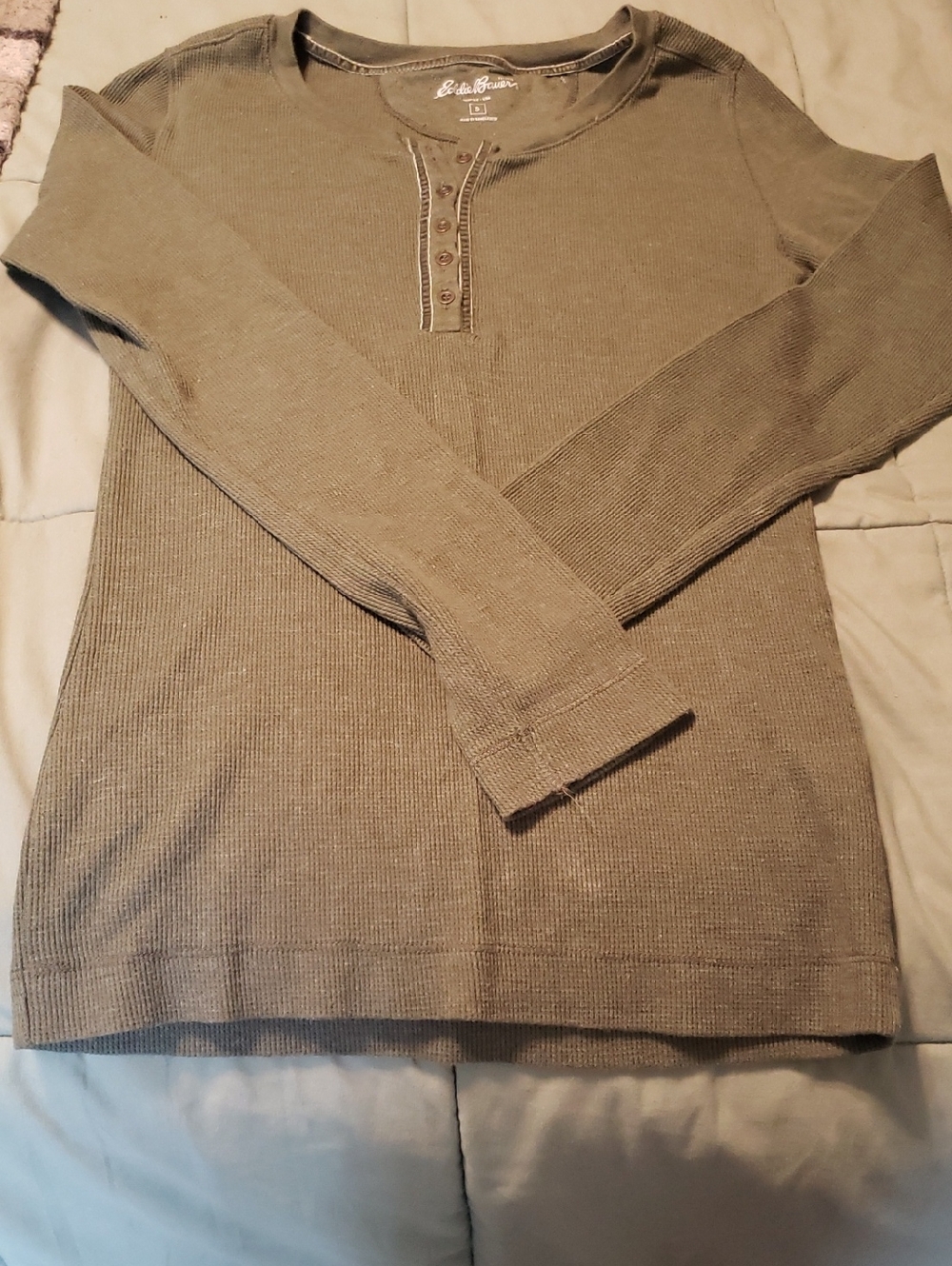 Eddie Bauer Women's Waffle Knit Henley Green